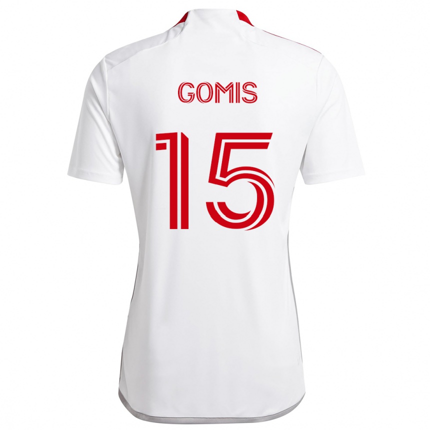 Gyermek Labdarúgás Nicksoen Gomis #15 Fehér Piros Idegenbeli Jersey 2024/25 Mez Póló Ing