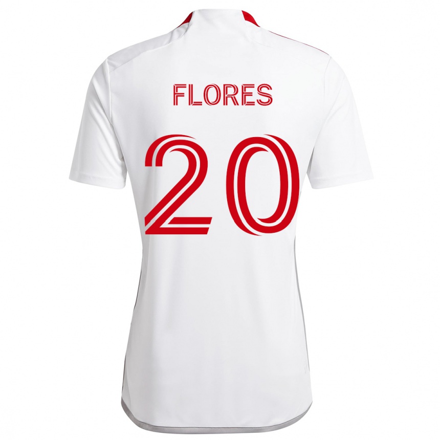 Gyermek Labdarúgás Deybi Flores #20 Fehér Piros Idegenbeli Jersey 2024/25 Mez Póló Ing