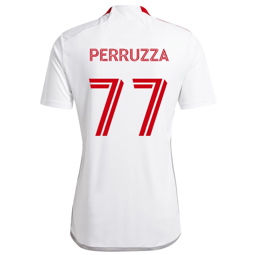 Gyermek Labdarúgás Jordan Perruzza #77 Fehér Piros Idegenbeli Jersey 2024/25 Mez Póló Ing