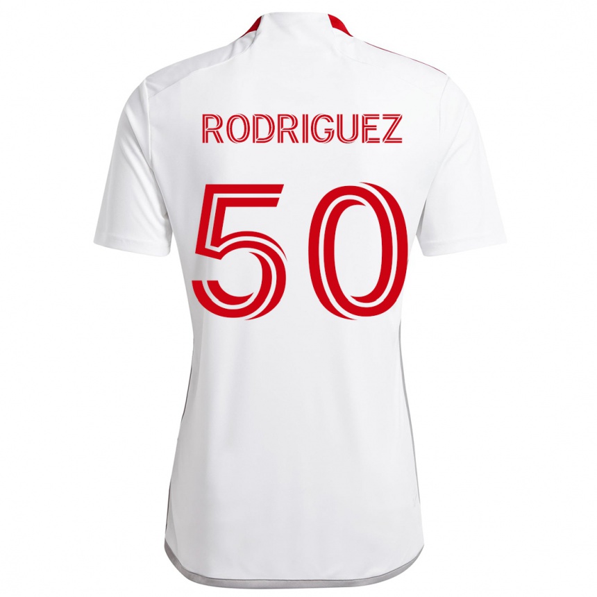 Gyermek Labdarúgás Abraham Rodriguez #50 Fehér Piros Idegenbeli Jersey 2024/25 Mez Póló Ing