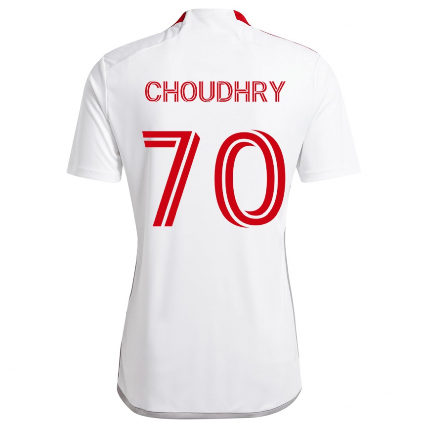 Gyermek Labdarúgás Benjamin Choudhry #70 Fehér Piros Idegenbeli Jersey 2024/25 Mez Póló Ing