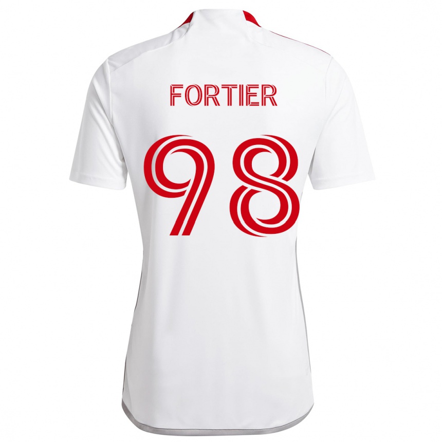 Gyermek Labdarúgás Kristjan Fortier #98 Fehér Piros Idegenbeli Jersey 2024/25 Mez Póló Ing