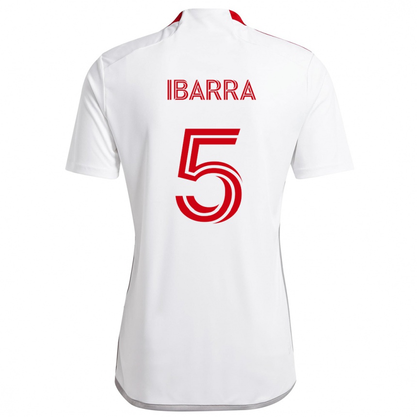 Gyermek Labdarúgás Franco Ibarra #5 Fehér Piros Idegenbeli Jersey 2024/25 Mez Póló Ing