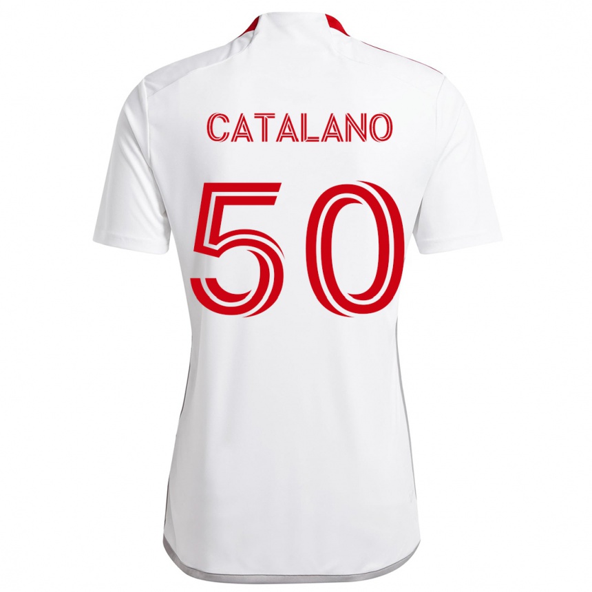 Gyermek Labdarúgás Gianluca Catalano #50 Fehér Piros Idegenbeli Jersey 2024/25 Mez Póló Ing