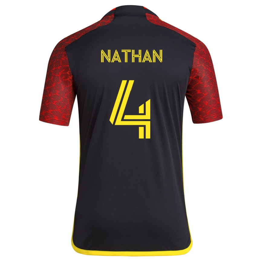 Gyermek Labdarúgás Nathan #4 Piros Fekete Idegenbeli Jersey 2024/25 Mez Póló Ing