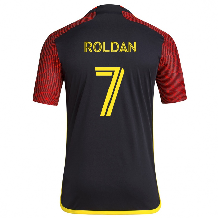 Gyermek Labdarúgás Cristian Roldán #7 Piros Fekete Idegenbeli Jersey 2024/25 Mez Póló Ing