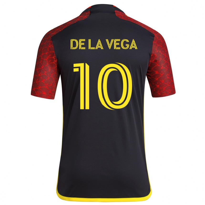 Gyermek Labdarúgás Pedro De La Vega #10 Piros Fekete Idegenbeli Jersey 2024/25 Mez Póló Ing