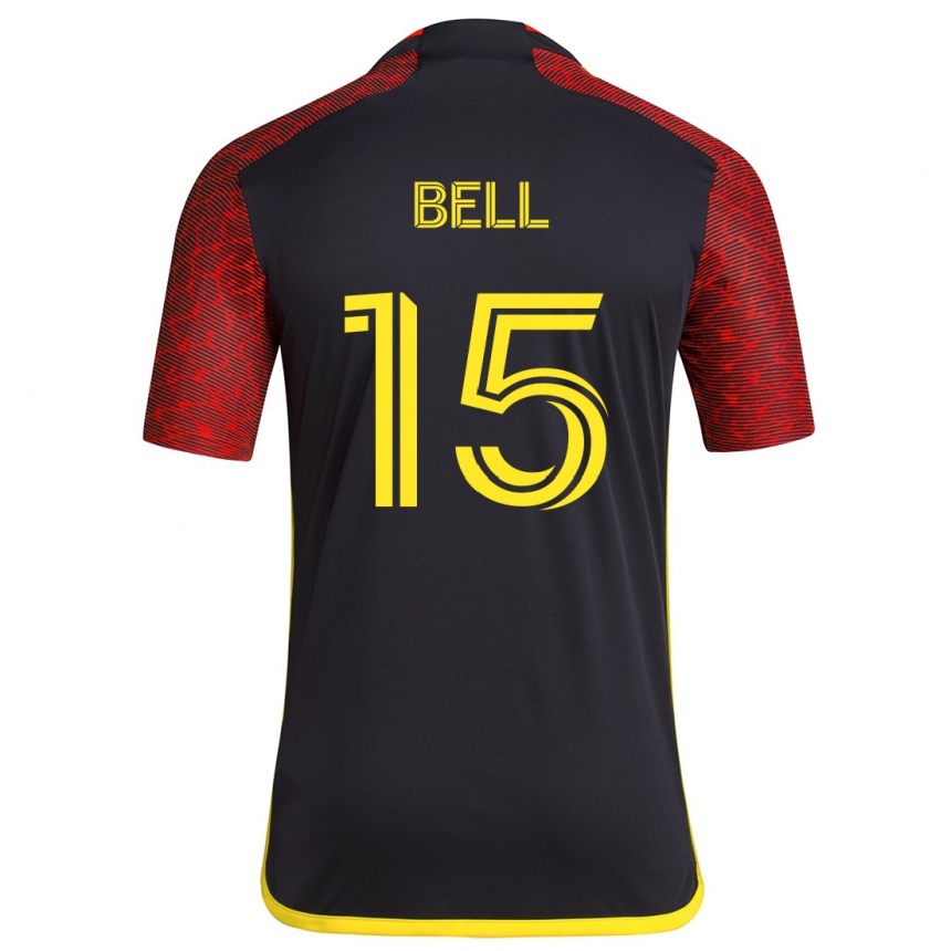 Gyermek Labdarúgás Jon Bell #15 Piros Fekete Idegenbeli Jersey 2024/25 Mez Póló Ing