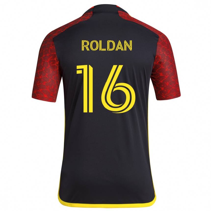 Gyermek Labdarúgás Álex Roldán #16 Piros Fekete Idegenbeli Jersey 2024/25 Mez Póló Ing