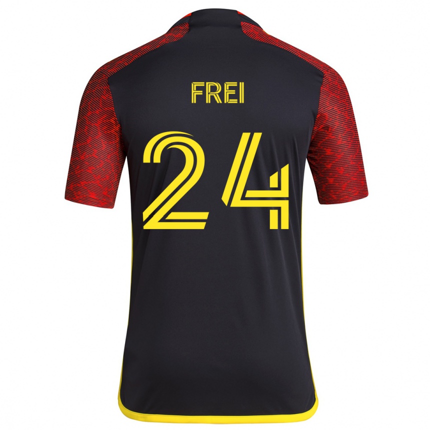 Gyermek Labdarúgás Stefan Frei #24 Piros Fekete Idegenbeli Jersey 2024/25 Mez Póló Ing