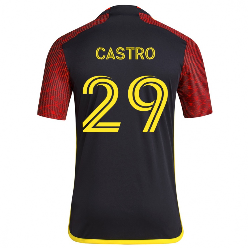 Gyermek Labdarúgás Jacob Castro #29 Piros Fekete Idegenbeli Jersey 2024/25 Mez Póló Ing