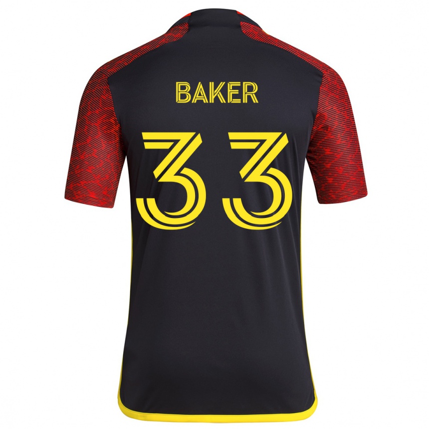 Gyermek Labdarúgás Cody Baker #33 Piros Fekete Idegenbeli Jersey 2024/25 Mez Póló Ing