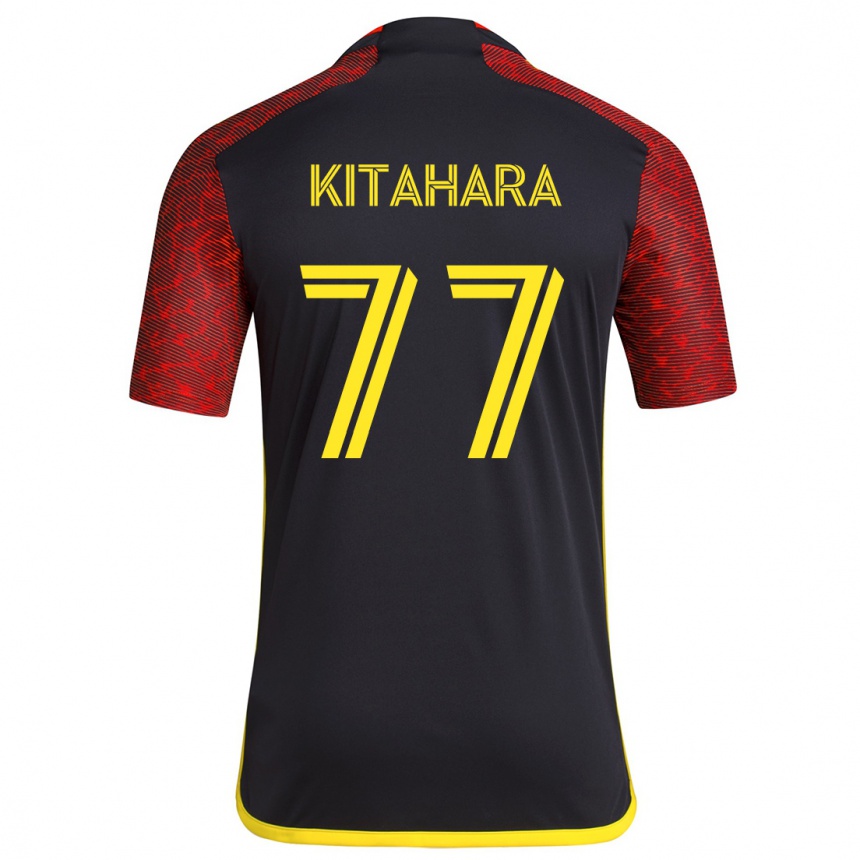 Gyermek Labdarúgás Sota Kitahara #77 Piros Fekete Idegenbeli Jersey 2024/25 Mez Póló Ing