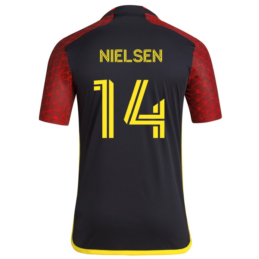 Gyermek Labdarúgás Taylor Nielsen #14 Piros Fekete Idegenbeli Jersey 2024/25 Mez Póló Ing