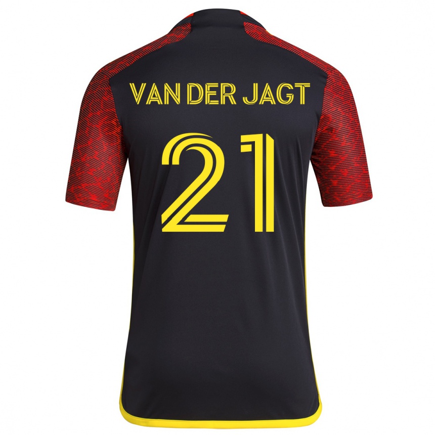 Gyermek Labdarúgás Olivia Van Der Jagt #21 Piros Fekete Idegenbeli Jersey 2024/25 Mez Póló Ing