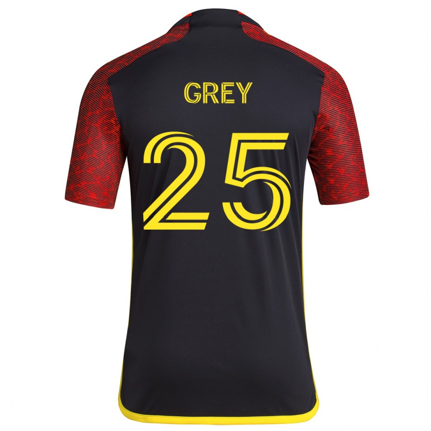 Gyermek Labdarúgás Mireya Grey #25 Piros Fekete Idegenbeli Jersey 2024/25 Mez Póló Ing