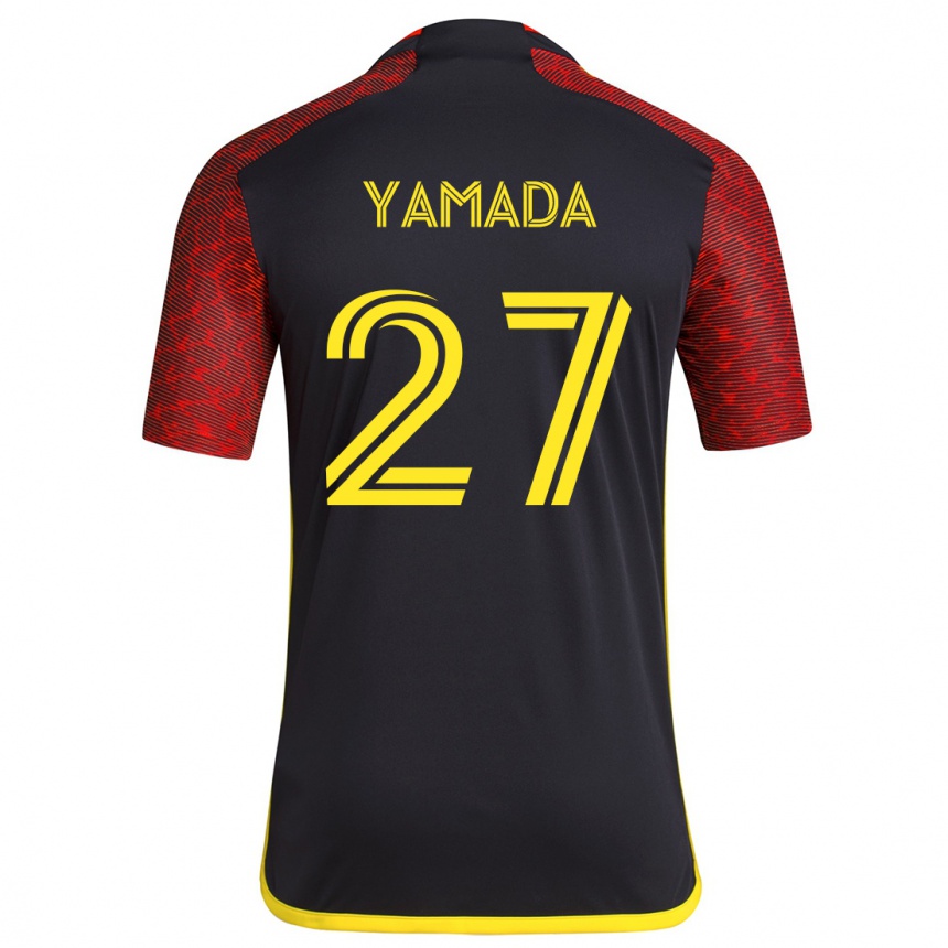 Gyermek Labdarúgás Hikari Yamada #27 Piros Fekete Idegenbeli Jersey 2024/25 Mez Póló Ing