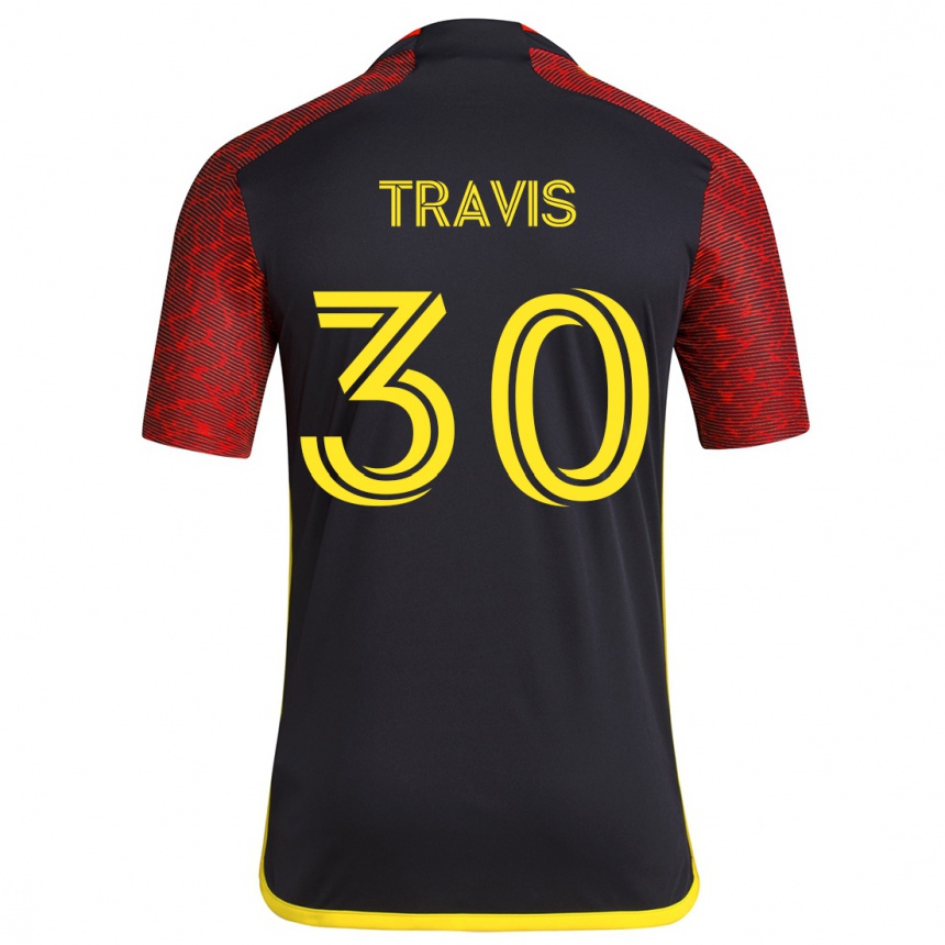 Gyermek Labdarúgás Riley Travis #30 Piros Fekete Idegenbeli Jersey 2024/25 Mez Póló Ing