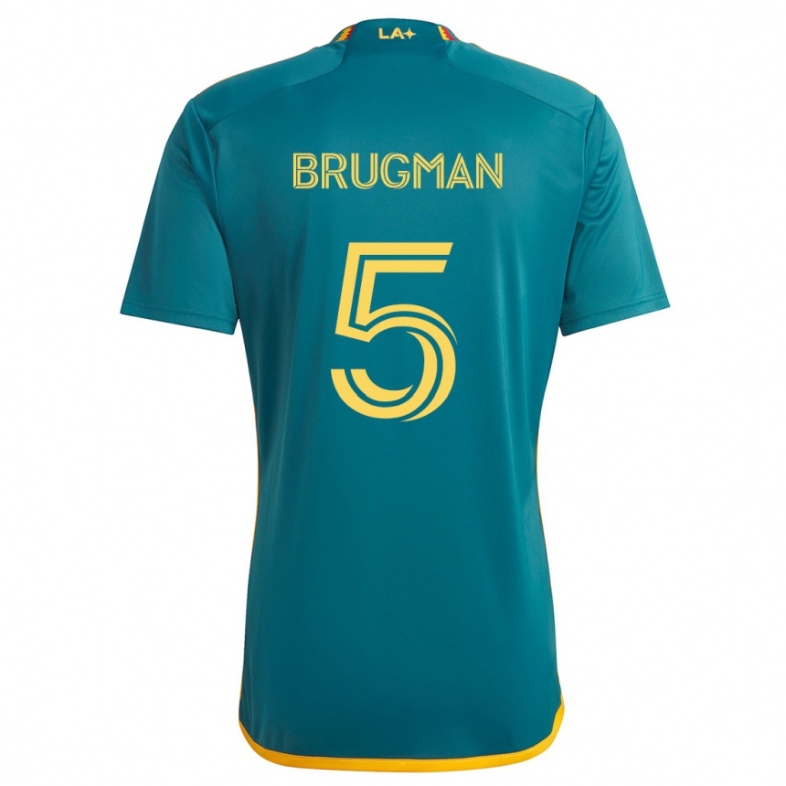 Gyermek Labdarúgás Gastón Brugman #5 Green Yellow Idegenbeli Jersey 2024/25 Mez Póló Ing