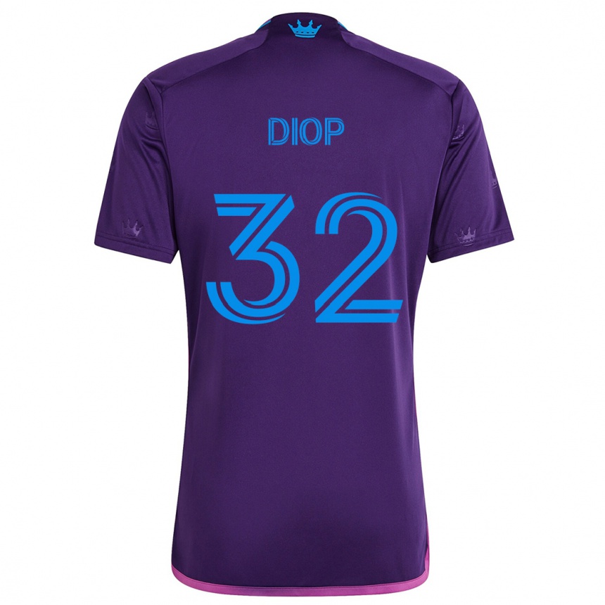 Gyermek Labdarúgás Hamady Diop #32 Lila Kék Idegenbeli Jersey 2024/25 Mez Póló Ing