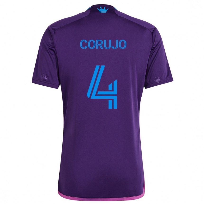 Gyermek Labdarúgás Guzmán Corujo #4 Lila Kék Idegenbeli Jersey 2024/25 Mez Póló Ing