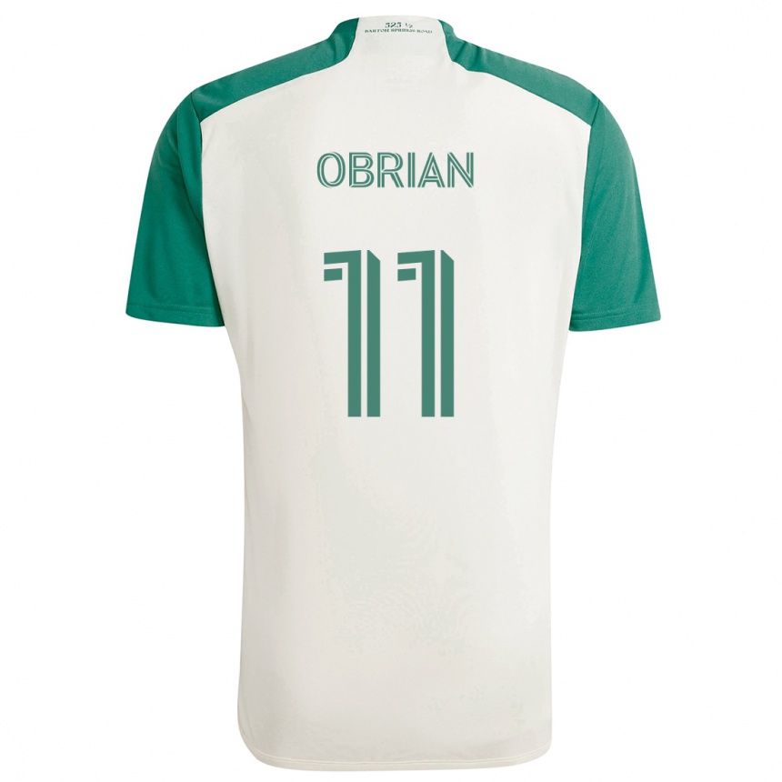 Gyermek Labdarúgás Jáder Obrian #11 Barna Színek Zöld Idegenbeli Jersey 2024/25 Mez Póló Ing