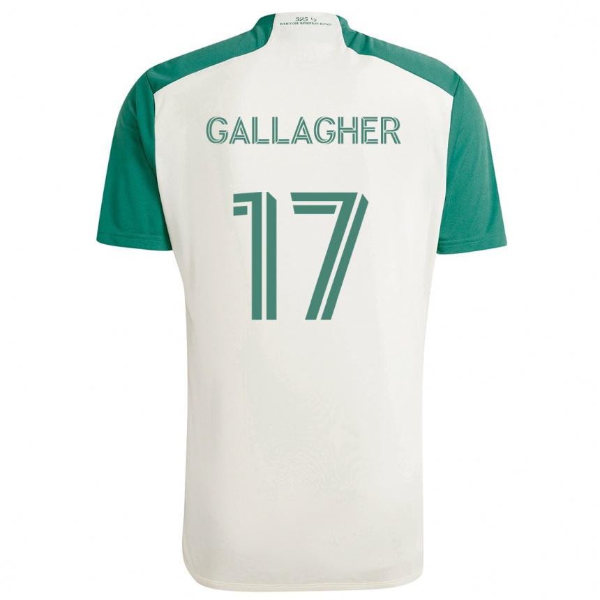 Gyermek Labdarúgás Jon Gallagher #17 Barna Színek Zöld Idegenbeli Jersey 2024/25 Mez Póló Ing