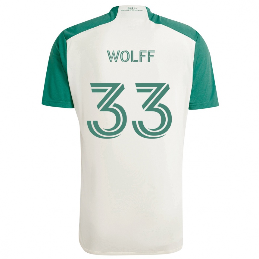 Gyermek Labdarúgás Owen Wolff #33 Barna Színek Zöld Idegenbeli Jersey 2024/25 Mez Póló Ing