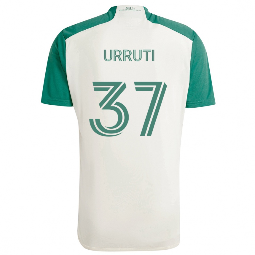 Gyermek Labdarúgás Maximiliano Urruti #37 Barna Színek Zöld Idegenbeli Jersey 2024/25 Mez Póló Ing