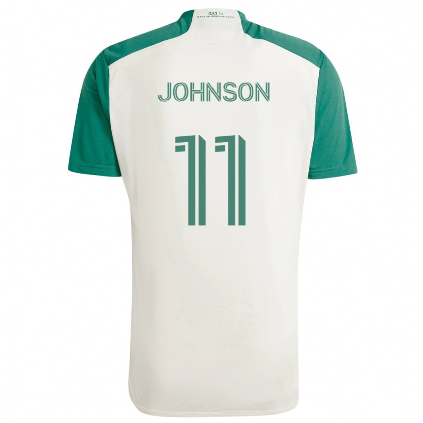 Gyermek Labdarúgás Emmanuel Johnson #11 Barna Színek Zöld Idegenbeli Jersey 2024/25 Mez Póló Ing