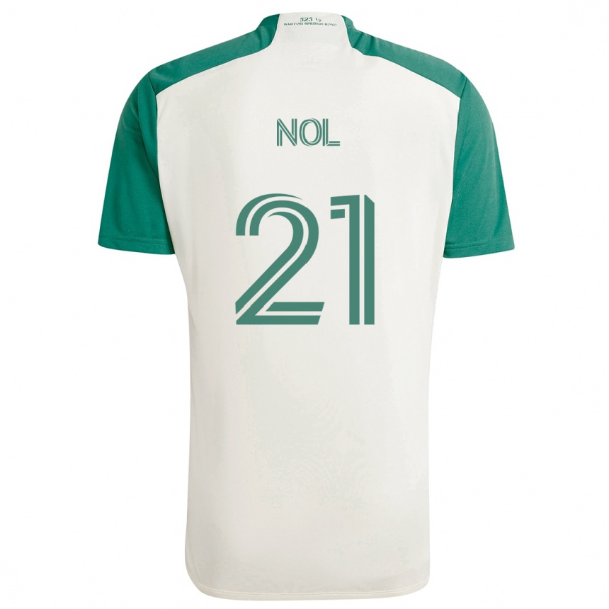 Gyermek Labdarúgás Valentin Noël #21 Barna Színek Zöld Idegenbeli Jersey 2024/25 Mez Póló Ing