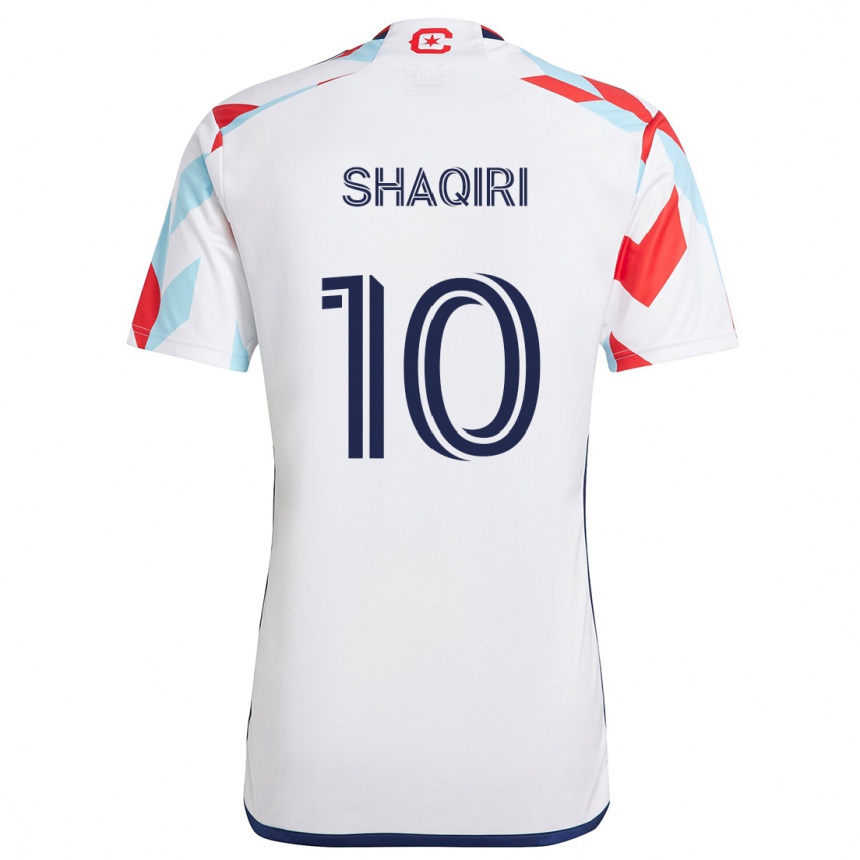 Gyermek Labdarúgás Xherdan Shaqiri #10 Fehér Piros Kék Idegenbeli Jersey 2024/25 Mez Póló Ing