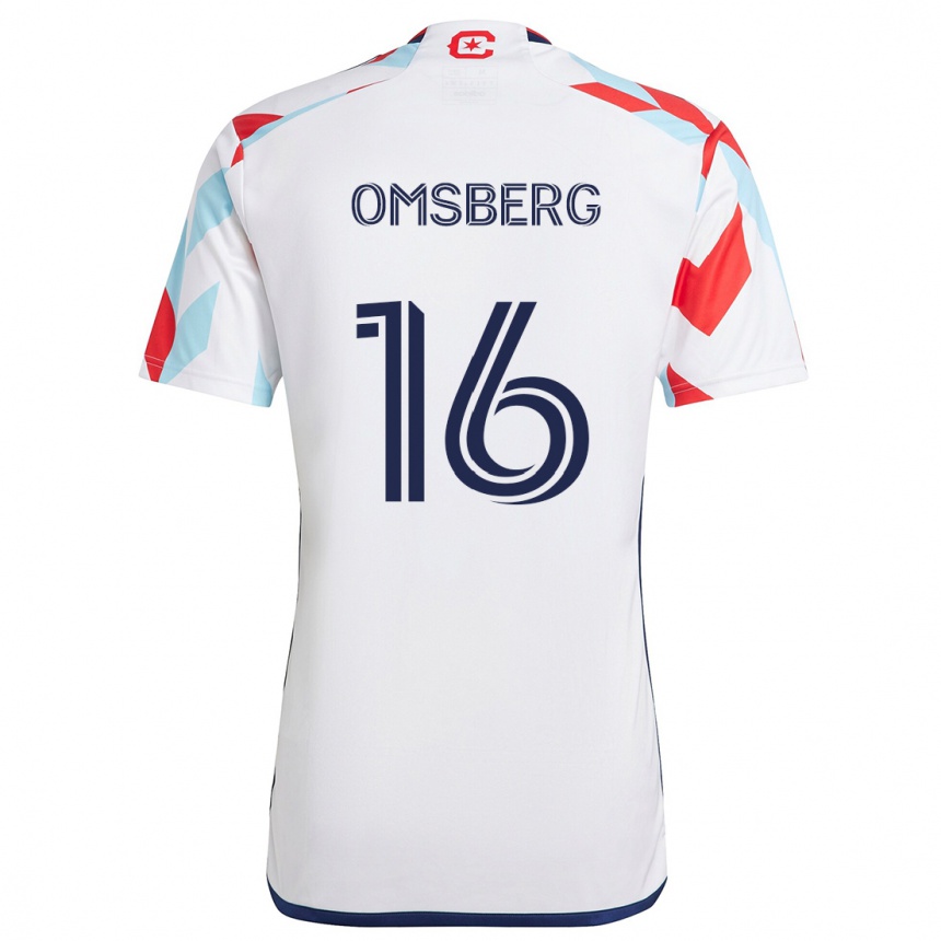 Gyermek Labdarúgás Wyatt Omsberg #16 Fehér Piros Kék Idegenbeli Jersey 2024/25 Mez Póló Ing