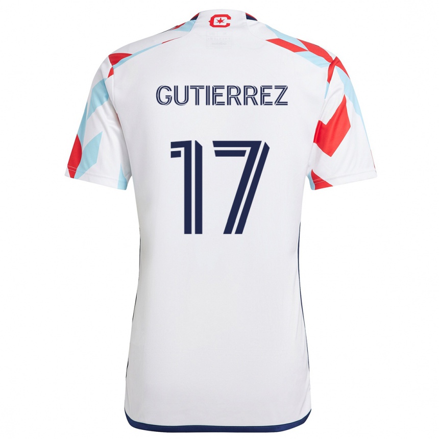 Gyermek Labdarúgás Brian Gutiérrez #17 Fehér Piros Kék Idegenbeli Jersey 2024/25 Mez Póló Ing