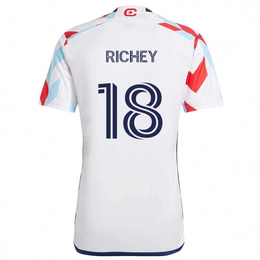 Gyermek Labdarúgás Spencer Richey #18 Fehér Piros Kék Idegenbeli Jersey 2024/25 Mez Póló Ing