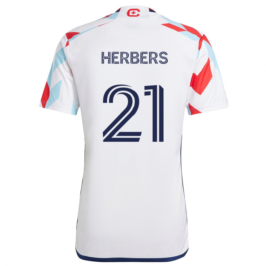 Gyermek Labdarúgás Fabian Herbers #21 Fehér Piros Kék Idegenbeli Jersey 2024/25 Mez Póló Ing