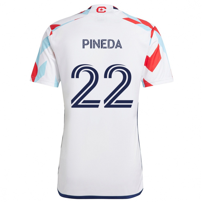 Gyermek Labdarúgás Mauricio Pineda #22 Fehér Piros Kék Idegenbeli Jersey 2024/25 Mez Póló Ing