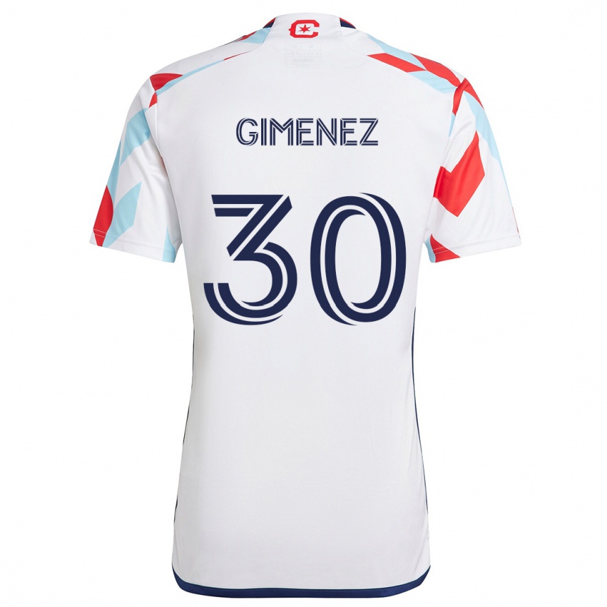 Gyermek Labdarúgás Gastón Giménez #30 Fehér Piros Kék Idegenbeli Jersey 2024/25 Mez Póló Ing