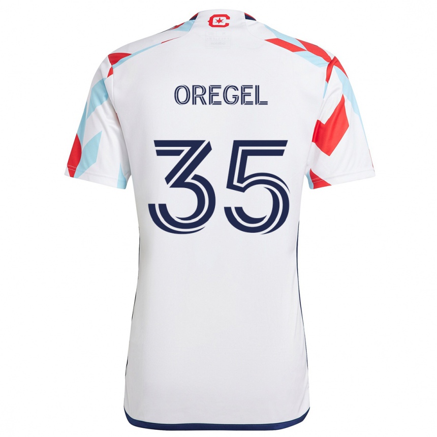 Gyermek Labdarúgás Sergio Oregel #35 Fehér Piros Kék Idegenbeli Jersey 2024/25 Mez Póló Ing