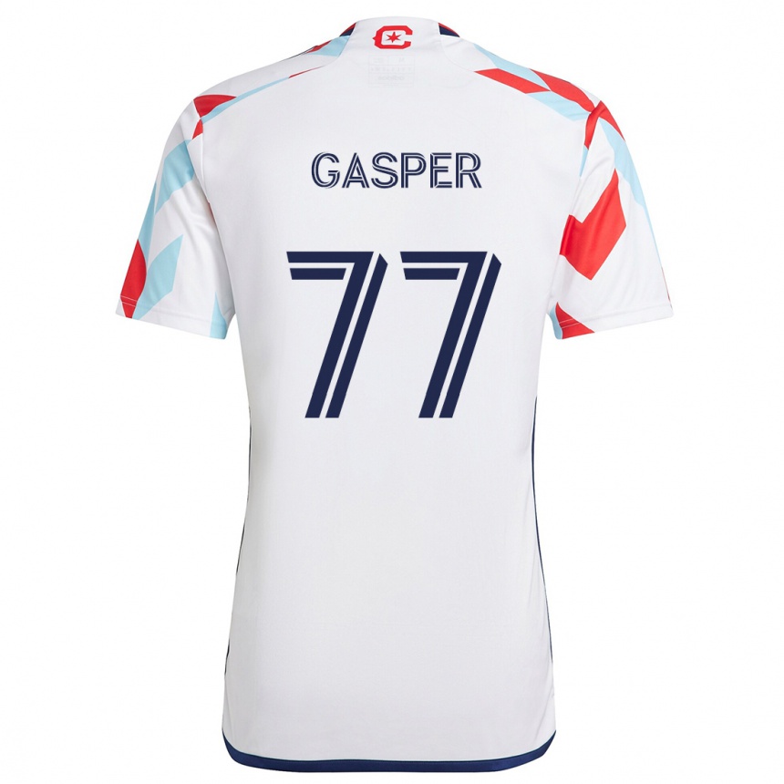 Gyermek Labdarúgás Chase Gasper #77 Fehér Piros Kék Idegenbeli Jersey 2024/25 Mez Póló Ing