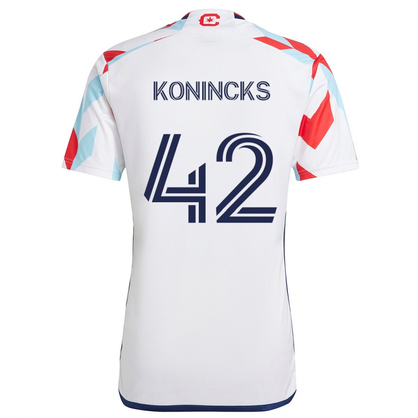 Gyermek Labdarúgás Diego Konincks #42 Fehér Piros Kék Idegenbeli Jersey 2024/25 Mez Póló Ing