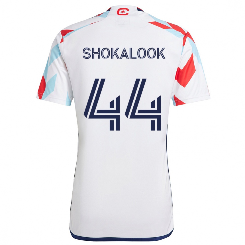 Gyermek Labdarúgás Jason Shokalook #44 Fehér Piros Kék Idegenbeli Jersey 2024/25 Mez Póló Ing