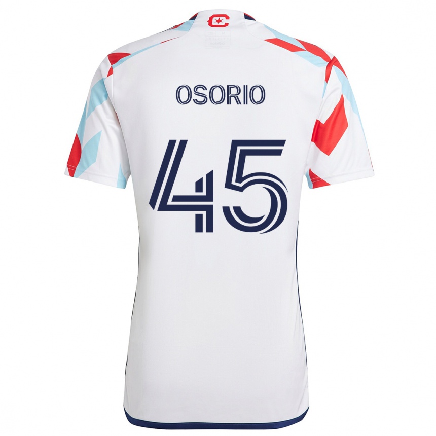 Gyermek Labdarúgás Harold Osorio #45 Fehér Piros Kék Idegenbeli Jersey 2024/25 Mez Póló Ing