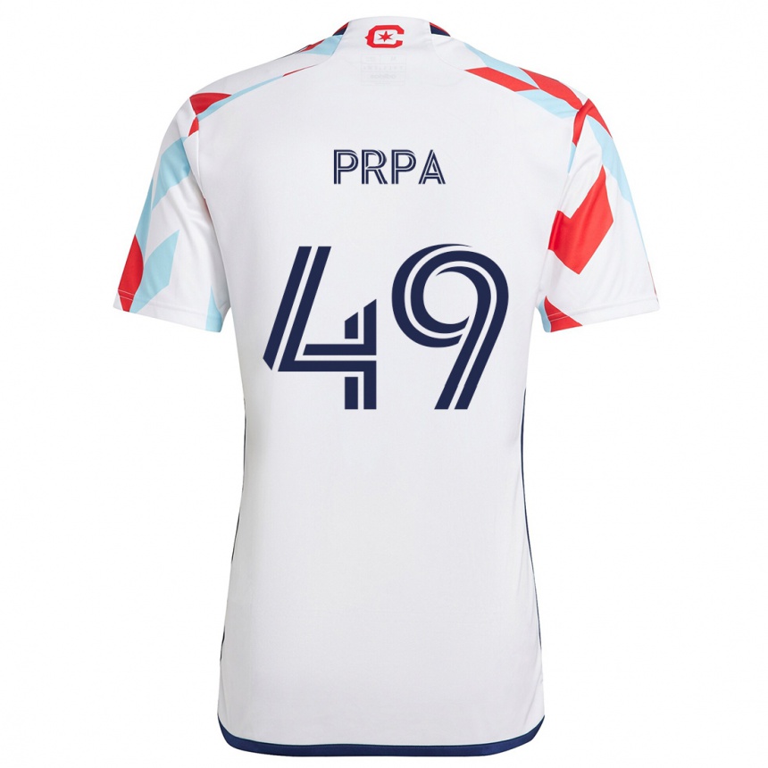 Gyermek Labdarúgás Luka Prpa #49 Fehér Piros Kék Idegenbeli Jersey 2024/25 Mez Póló Ing