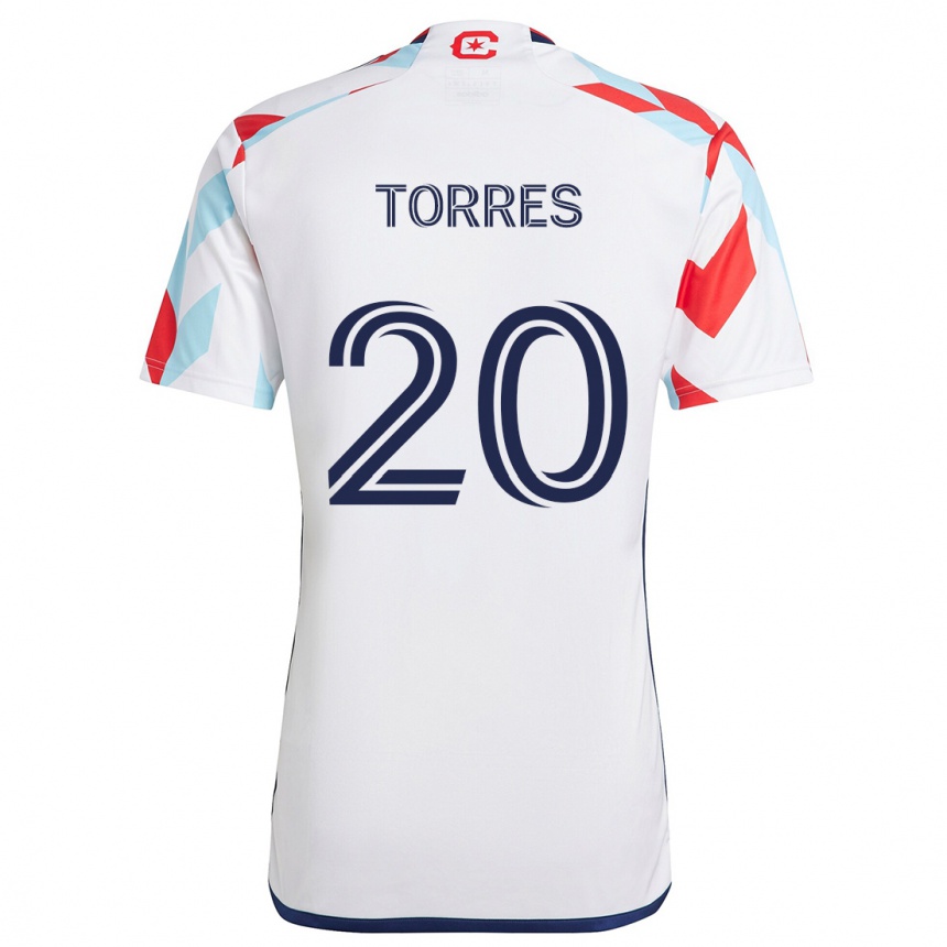 Gyermek Labdarúgás Jairo Torres #20 Fehér Piros Kék Idegenbeli Jersey 2024/25 Mez Póló Ing