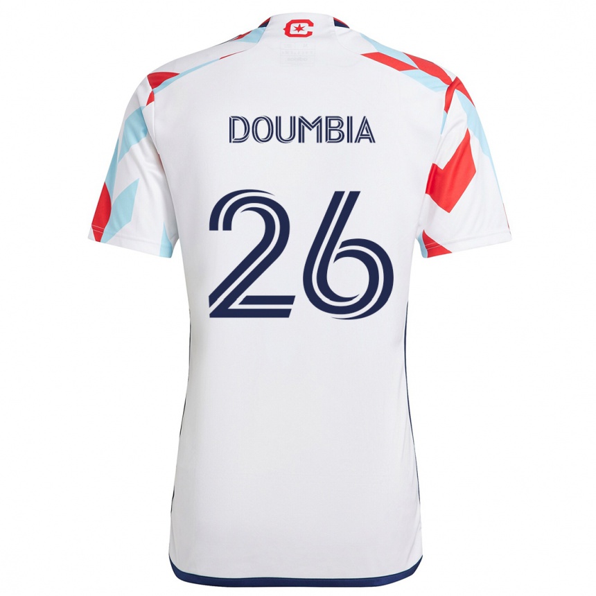 Gyermek Labdarúgás Ousmane Doumbia #26 Fehér Piros Kék Idegenbeli Jersey 2024/25 Mez Póló Ing