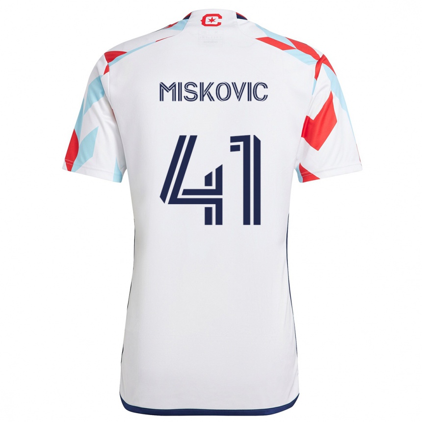 Gyermek Labdarúgás Mihajlo Miskovic #41 Fehér Piros Kék Idegenbeli Jersey 2024/25 Mez Póló Ing