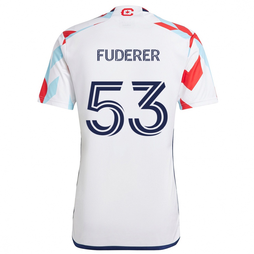 Gyermek Labdarúgás Jake Fuderer #53 Fehér Piros Kék Idegenbeli Jersey 2024/25 Mez Póló Ing