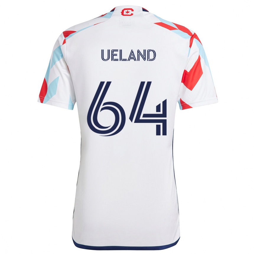 Gyermek Labdarúgás Andreas Ueland #64 Fehér Piros Kék Idegenbeli Jersey 2024/25 Mez Póló Ing