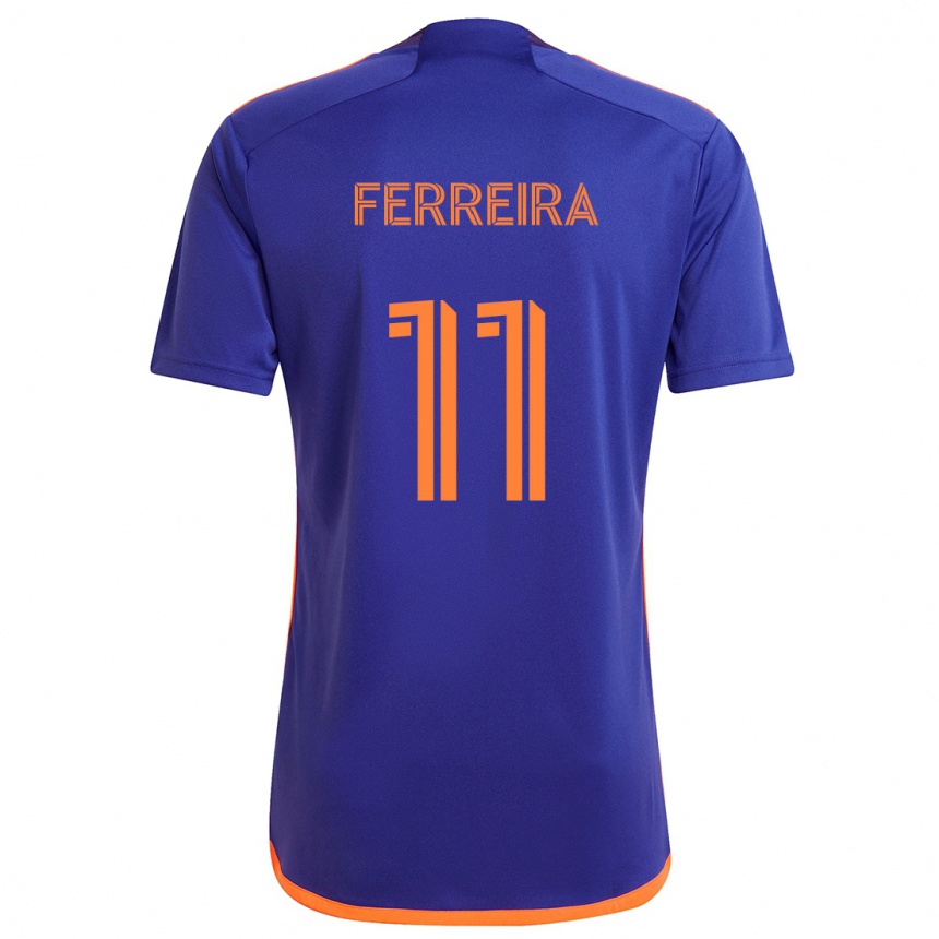 Gyermek Labdarúgás Sebastián Ferreira #11 Lila Narancs Idegenbeli Jersey 2024/25 Mez Póló Ing